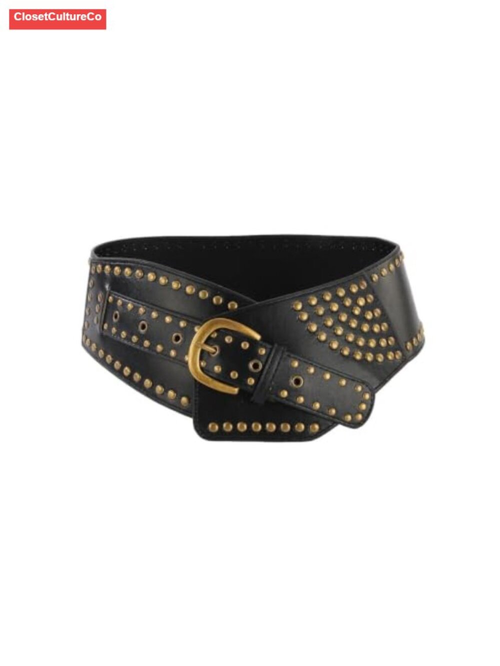 Wide Waist Belt Faux Leather Rivets Metal Buckle Punk Vintage Style